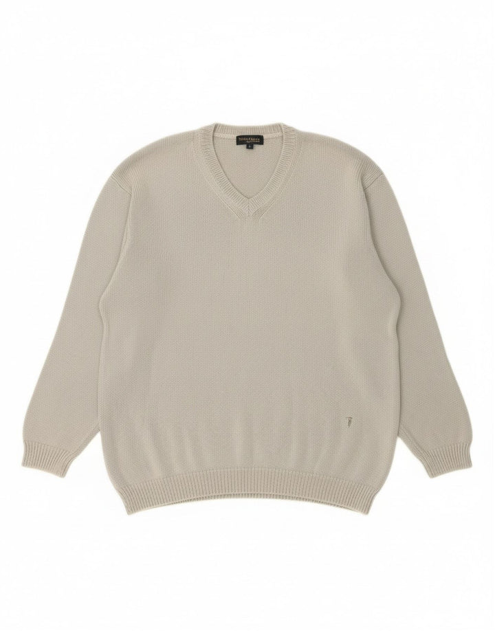 TRUSSARDI Mens V-Neck Jumper Sweater Large Grey