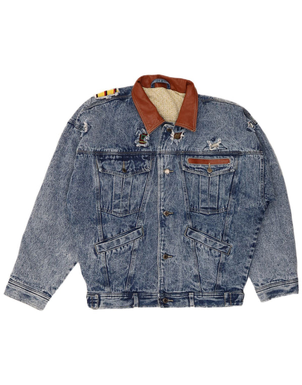 Vintage Herren Distressed Jeansjacke EU 50 Großes blaues Polyester