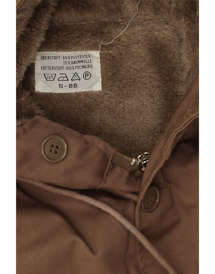 VINTAGE Mens Loose Fit Hooded Overcoat UK 36 Small Brown Polyester Vintage Vintage and Second-Hand Vintage from Messina Hembry 