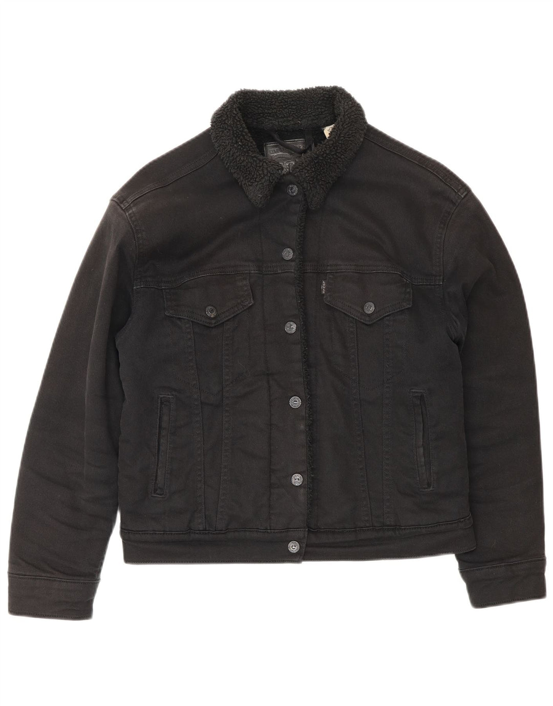 Levi's Damen Denim Sherpa Jacke UK 10 Small Schwarz Baumwolle