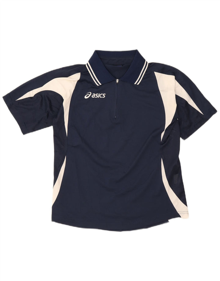 Asics Herren-Poloshirt, klein, marineblau, Farbblock-Polyester