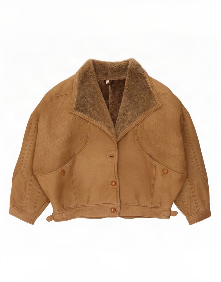 Vintage Damen Fledermaus-Lammfelljacke IT 44 Mittelbraun