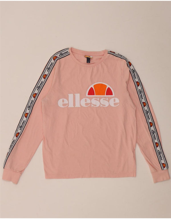 Ellesse Womens Graphic Top Langarm UK 8 Small Rosa Colourblock Baumwolle