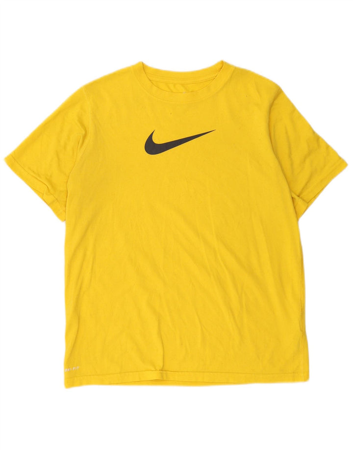 Nike Damen Dri Fit Graphic T-Shirt Top UK 14 Large Gelb Polyester