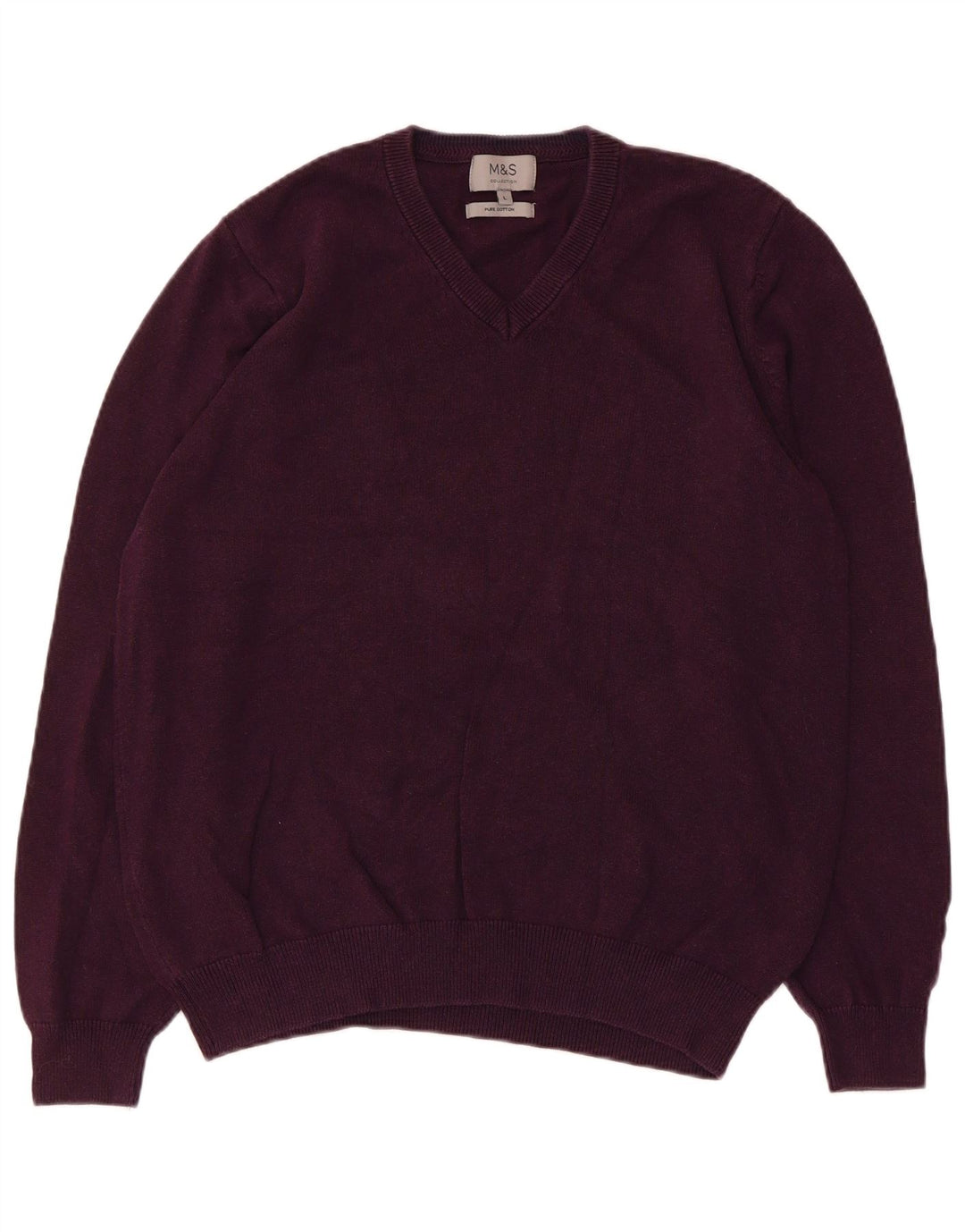 Marks & Spencer Herren-Pullover mit V-Ausschnitt, Größe L, Baumwolle, Lila