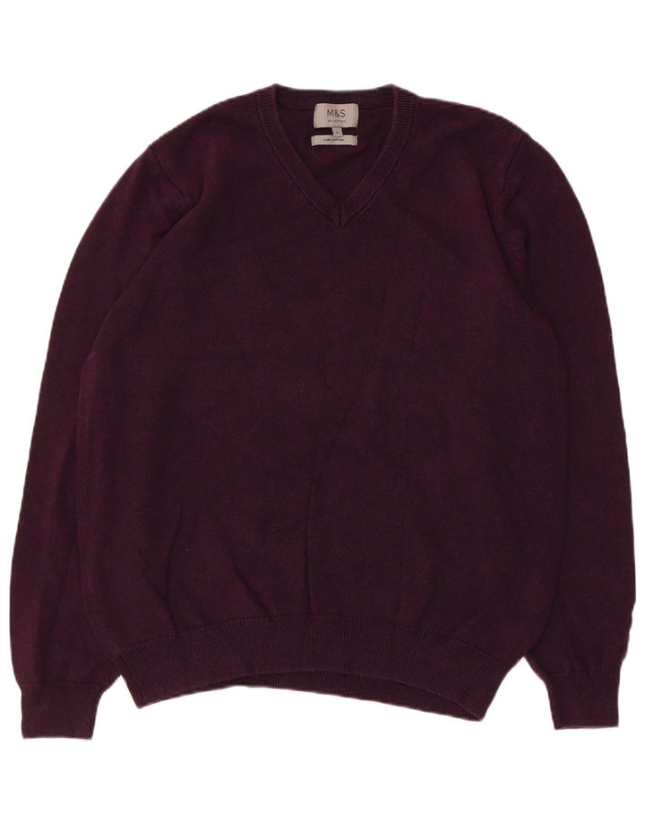Marks & Spencer Herren-Pullover mit V-Ausschnitt, Größe L, Baumwolle, Lila