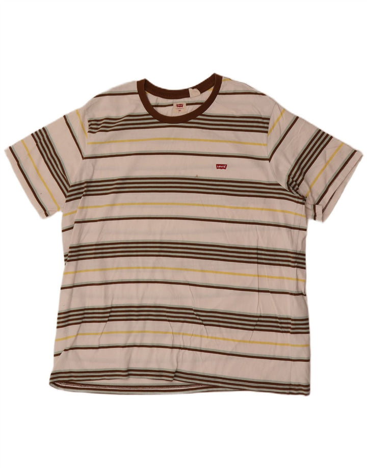 Levi's Herren-T-Shirt-Oberteil 2XL aus cremefarbener, gestreifter Baumwolle