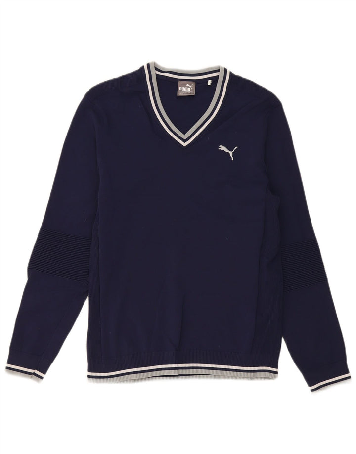 Puma Herren-Pullover mit V-Ausschnitt, klein, marineblaues Nylon