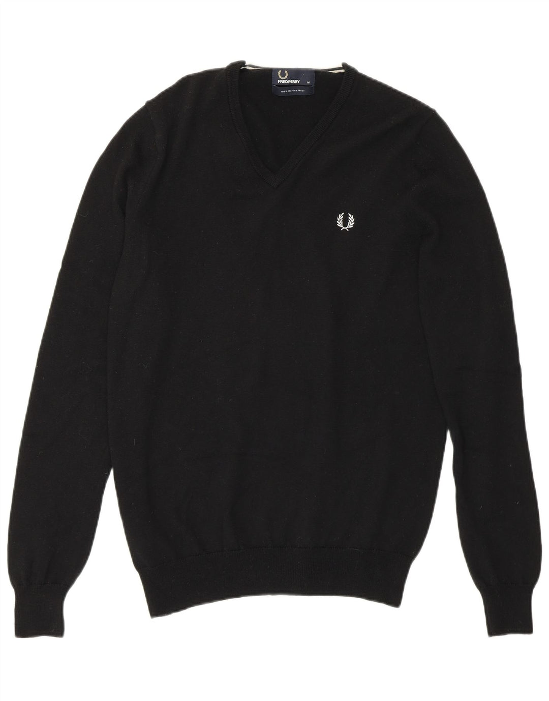 Fred Perry Herren-Pullover mit V-Ausschnitt aus mittelschwarzer Merinowolle