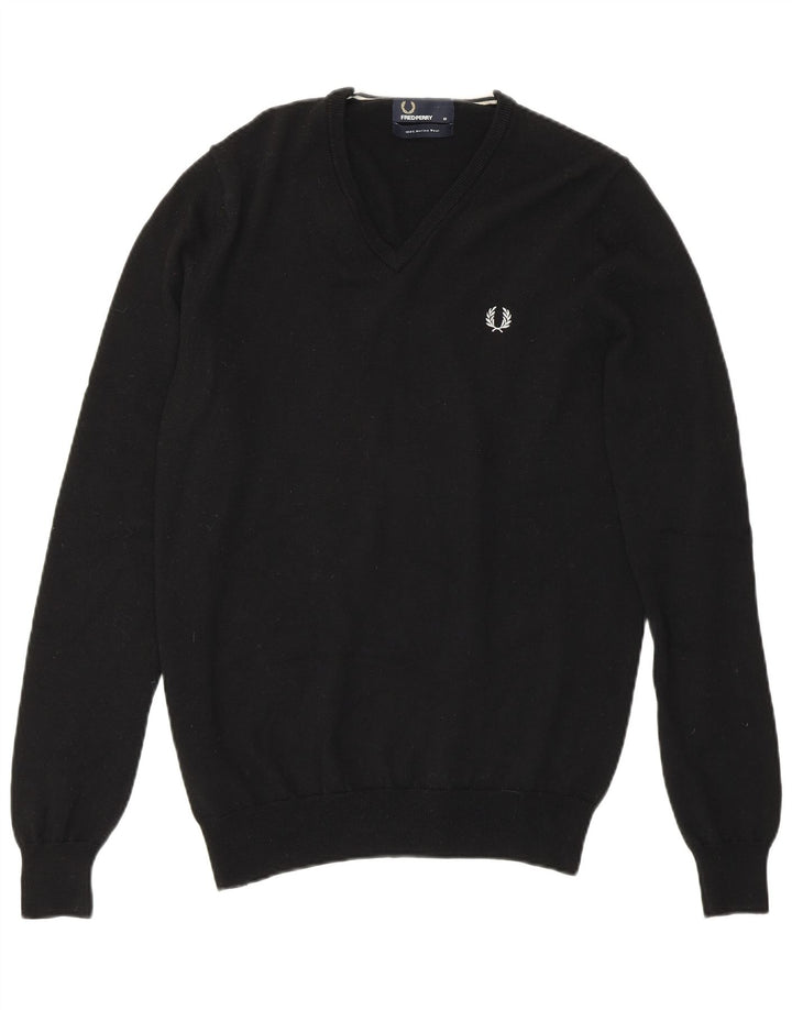 Fred Perry Herren-Pullover mit V-Ausschnitt aus mittelschwarzer Merinowolle