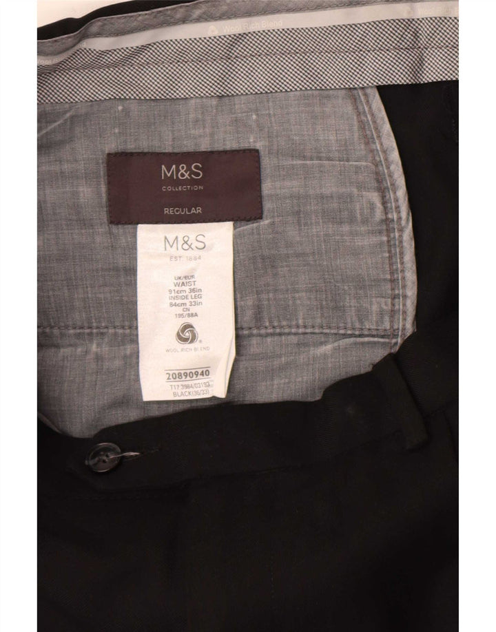 Marks & Spencer Herren-Anzughose in normaler Passform, W36, L33, schwarze Wolle