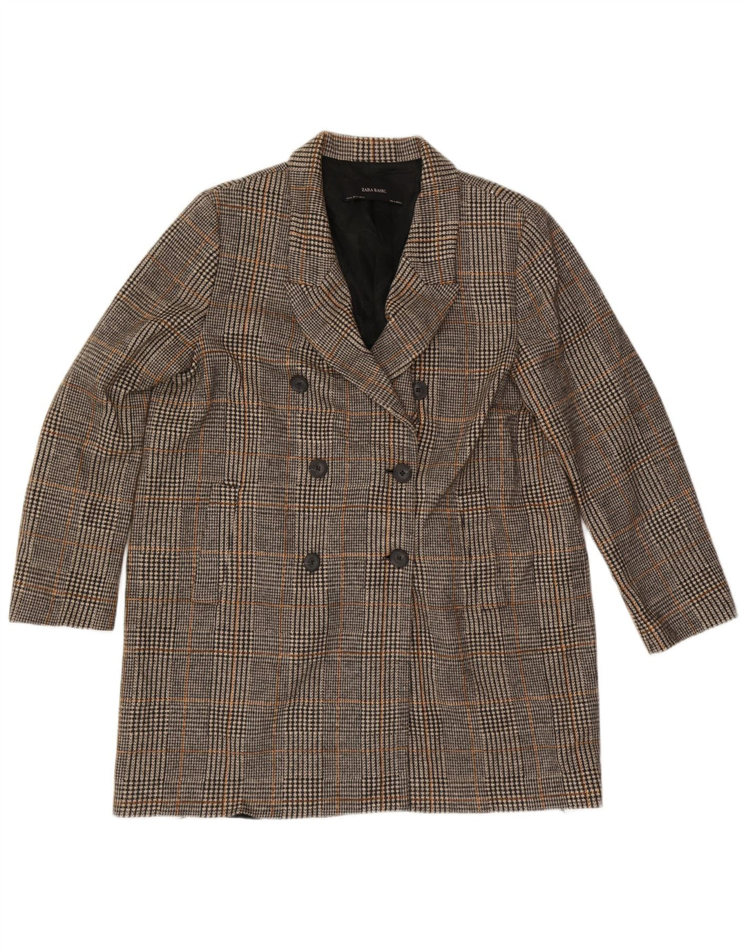 ZARA Zweireihiger Damenmantel UK 20 2XL Graues Hahnentritt-Polyester