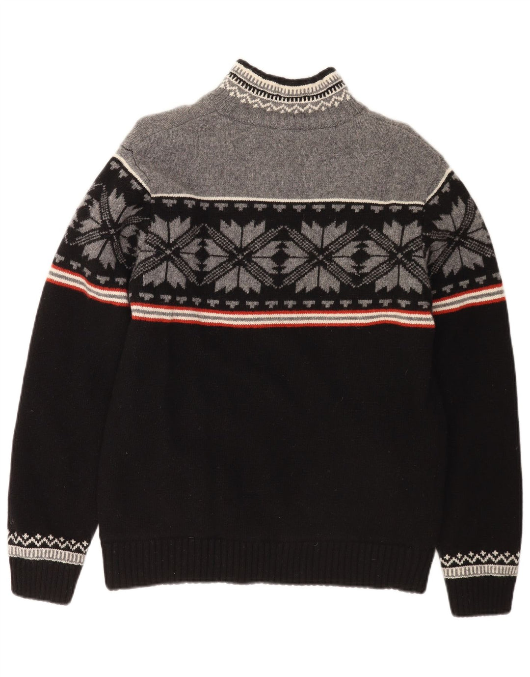 Ragman Herren-Pullover mit Reißverschluss am Hals, groß, schwarze Fair-Isle-Lammwolle