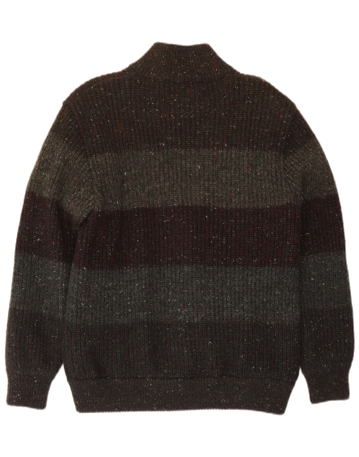 Peter Brown Herren-Cardigan-Pullover aus mittlerer Khaki-Streifenwolle