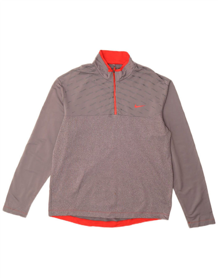 Nike Herren Dri Fit Pullover-Trainingsoberteil mit Reißverschluss, Größe L, grau gestreift