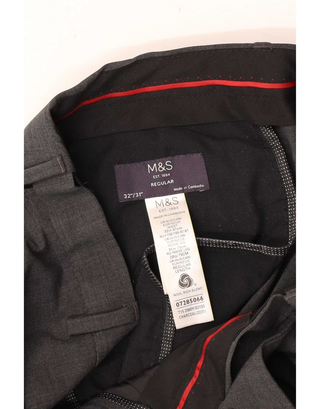 Gerade Herren-Anzughose von Marks & Spencer, W32, L31, graue Wolle