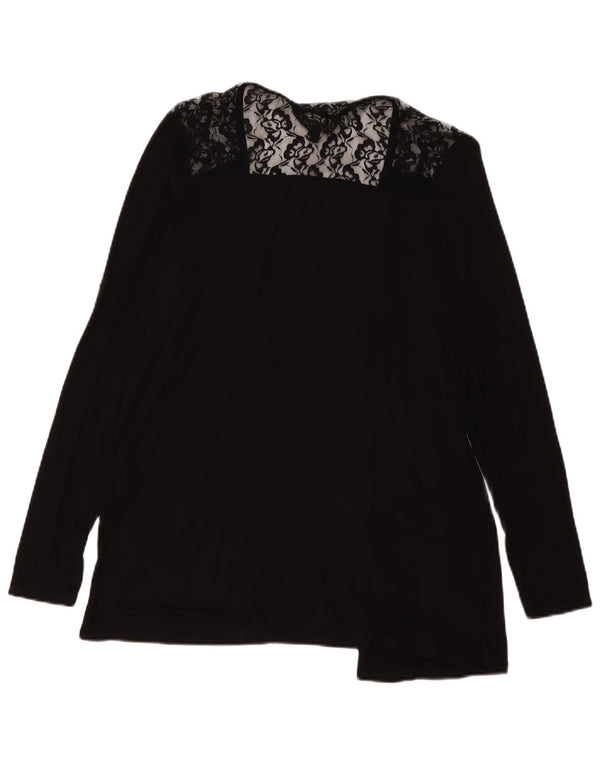 Lipsy Offener Damen-Cardigan-Pullover UK 14 Mittelschwarze, geblümte Viskose