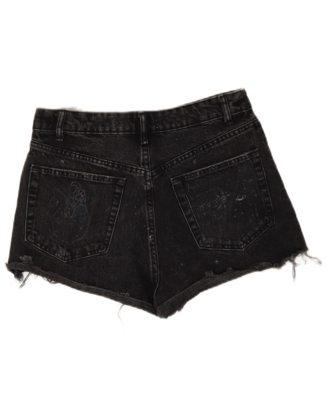 Zara Damen Distressed Denim Shorts EU 36 XS W26 Schwarz