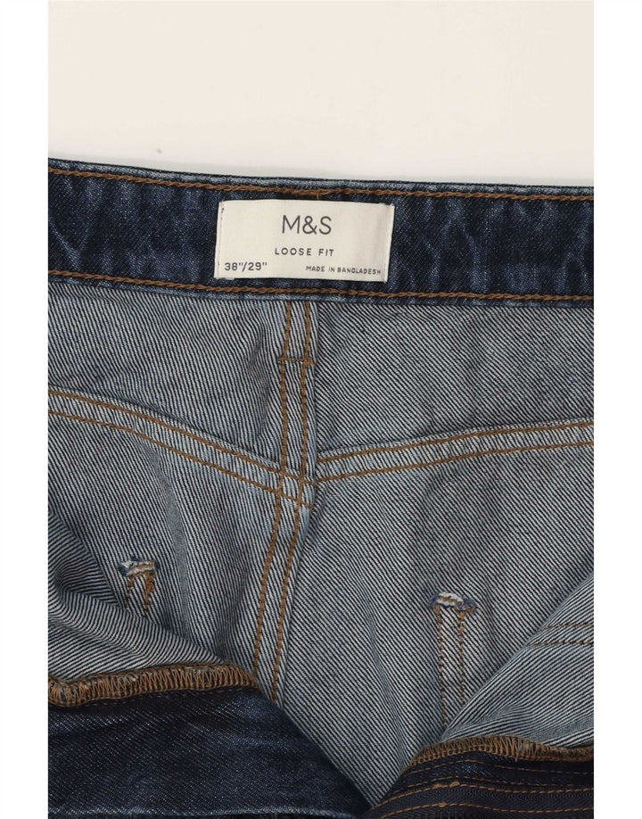 Marks & Spencer Herren Cargo Loose Jeans W38 L29 Marineblau Baumwolle