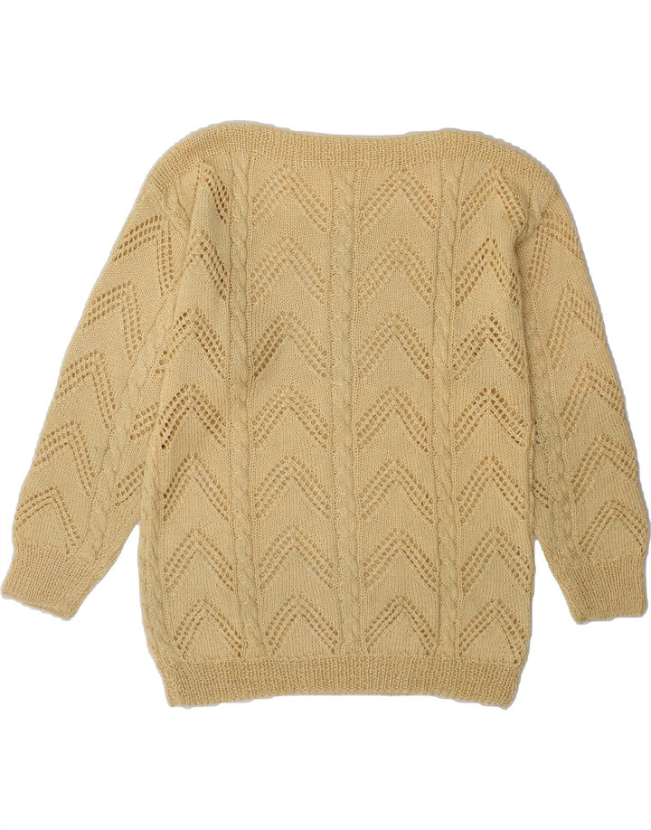 VINTAGE Womens Boat Neck Jumper Sweater UK 14 Medium Beige Vintage Vintage and Second-Hand Vintage from Messina Hembry 