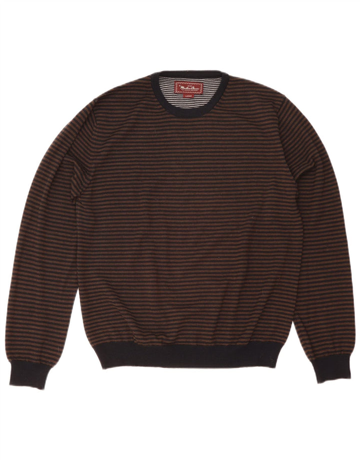 Marlboro Classics Herren-Pullover mit Rundhalsausschnitt, große braune Nadelstreifenwolle