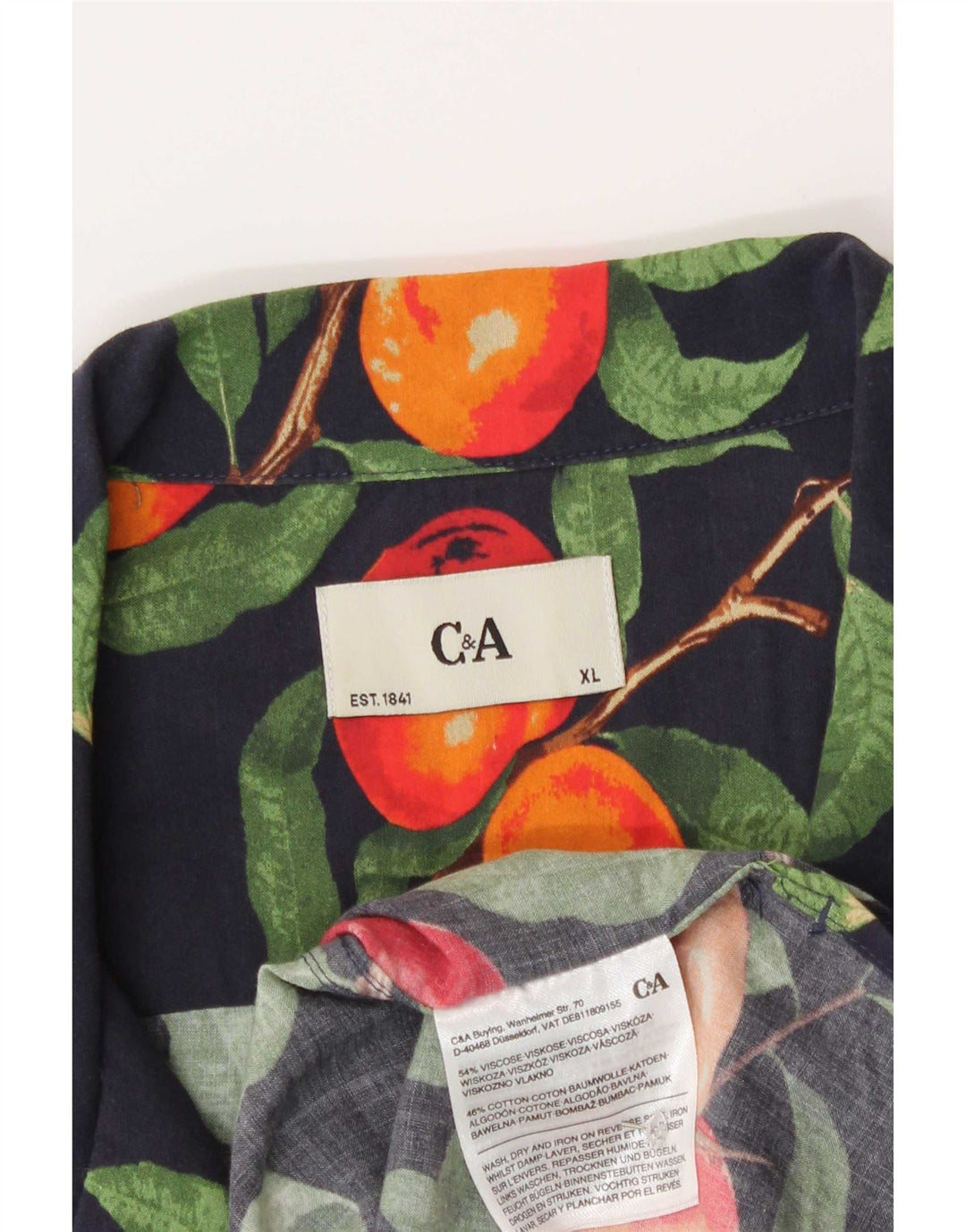 C&A Herren-Kurzarmhemd mit abstraktem Muster, Marineblau, Viskose