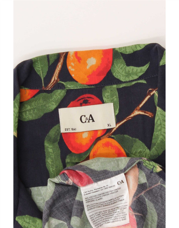 C&A Herren-Kurzarmhemd mit abstraktem Muster, Marineblau, Viskose