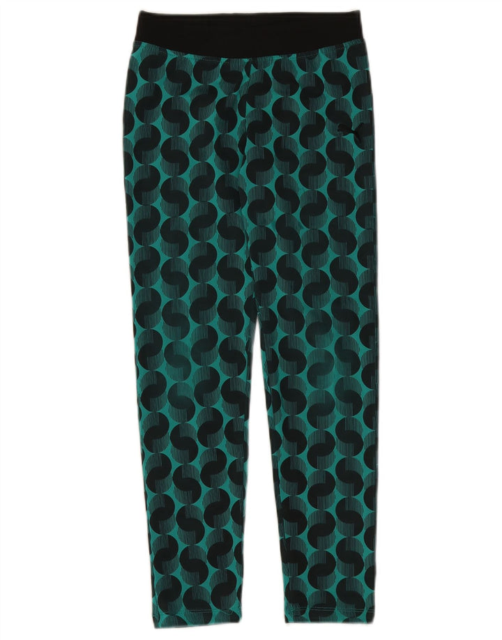 Puma Mädchen-Leggings, 9–10 Jahre, mittelgrünes geometrisches Polyester