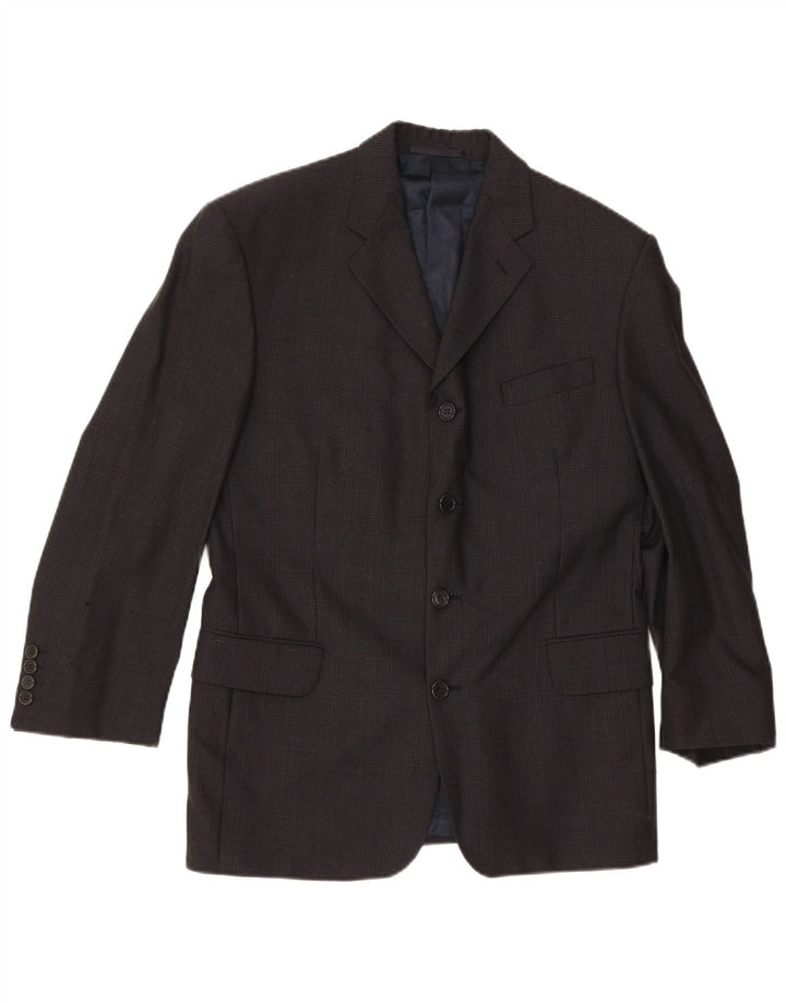 JAEGER Mens 4 Button Blazer Jacket IT 50 Large Grey Check Wool