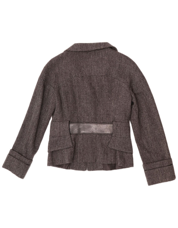 Zara Damen 2-Knopf-Blazerjacke UK 12 Mittelgraues Fischgrätenmuster