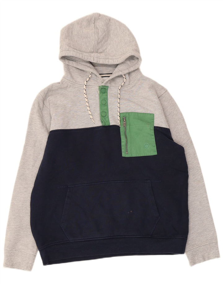 Fat Face Herren-Kapuzenpullover mit Knopfkragen, mittelgraue Blockfarben-Baumwolle