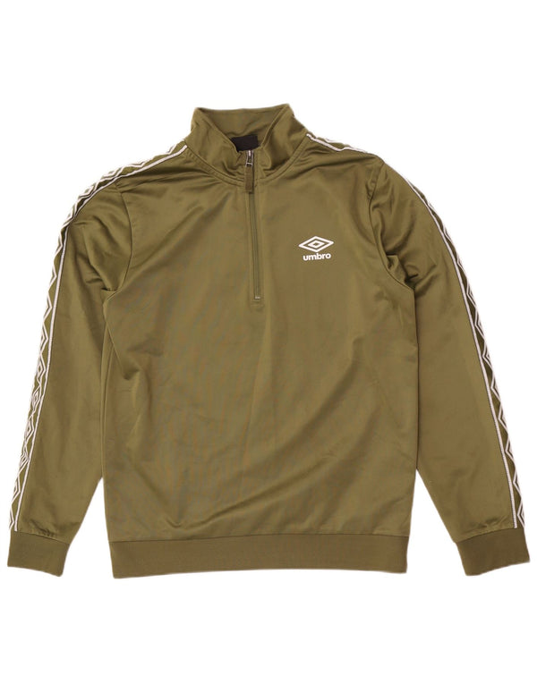 Umbro Herren-Sweatshirt mit grafischem Reißverschluss und Rundhalsausschnitt, Größe S, Khaki, Polyester