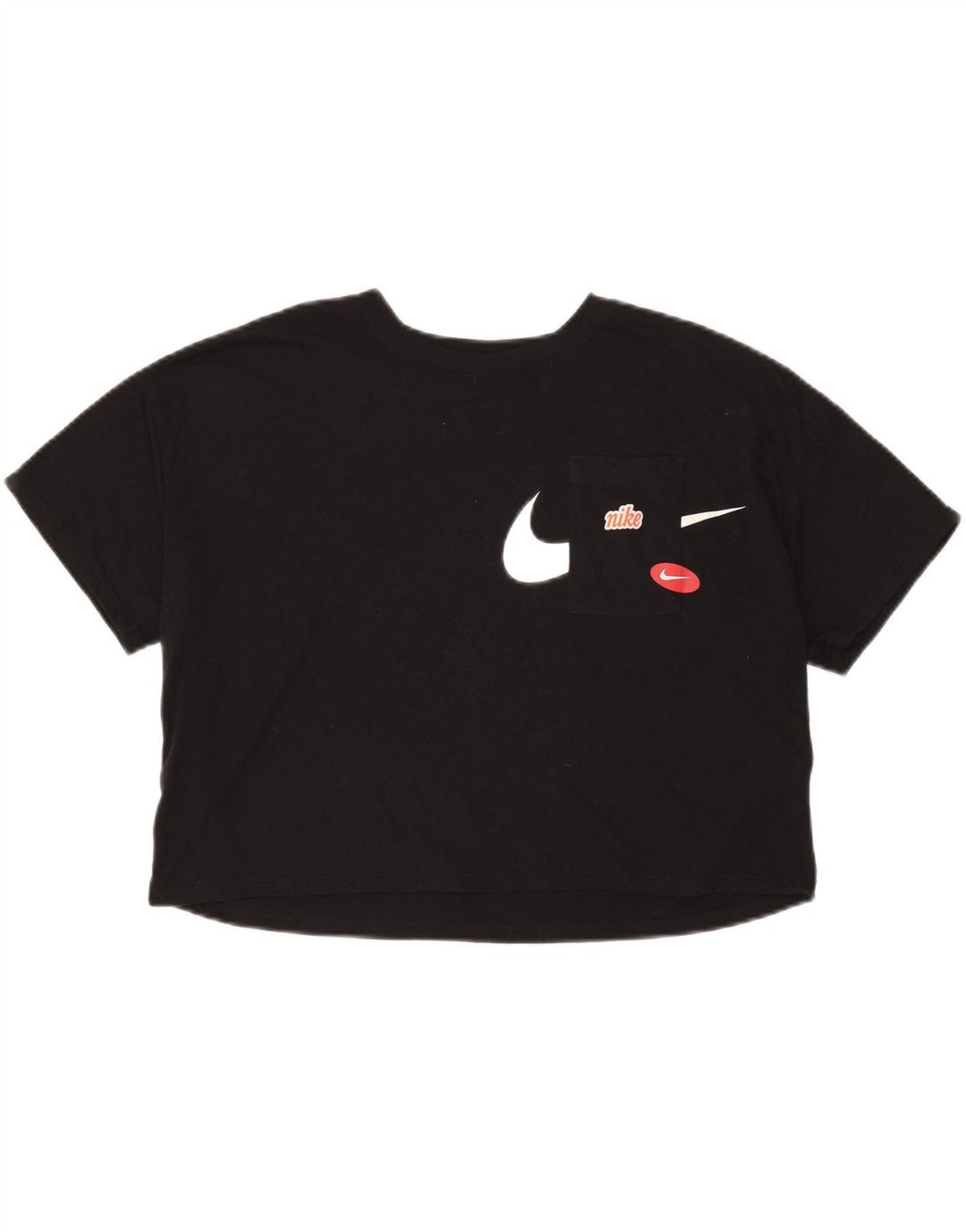 Nike Damen Dri Fit Crop Übergroßes Grafik-T-Shirt-Oberteil UK 14 Medium Schwarz