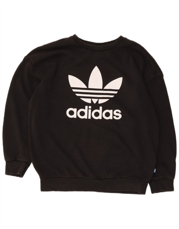 Adidas Womens Graphic Oversized Sweatshirt Pullover UK 12 Mittelschwarze Baumwolle