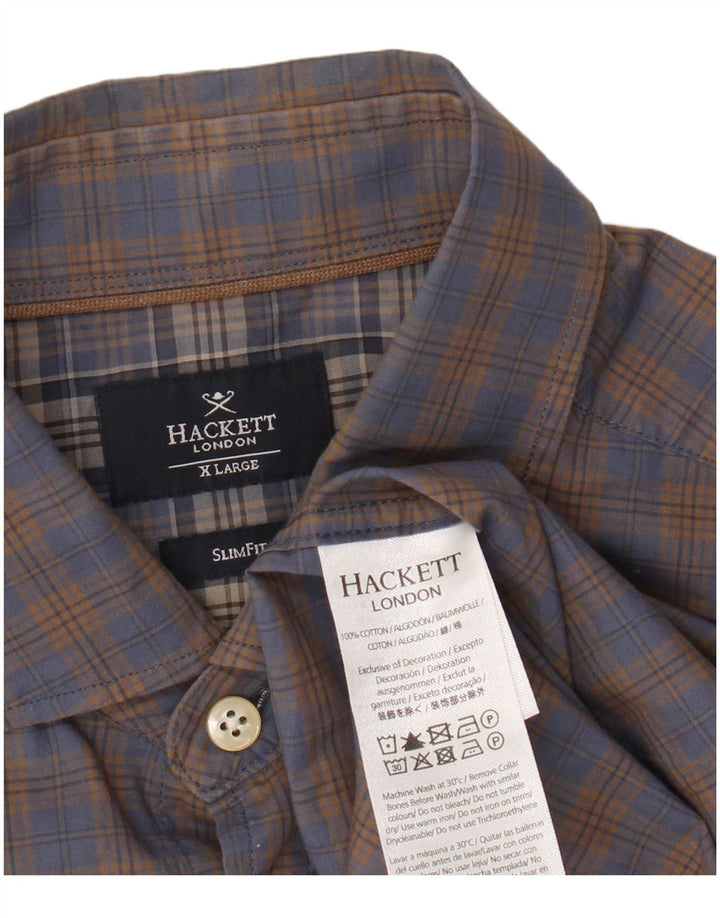 Hackett Herren-Slim-Fit-Hemd XL, braun kariert, Baumwolle