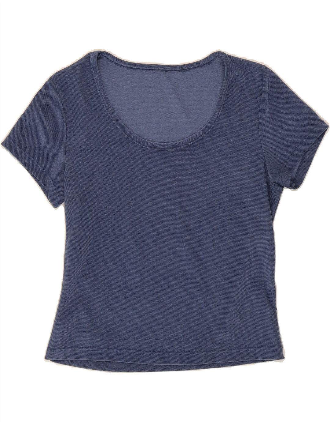 VINTAGE Womens Slim Fit T-Shirt Top UK 12 Medium Blue Polyester Vintage Vintage and Second-Hand Vintage from Messina Hembry 