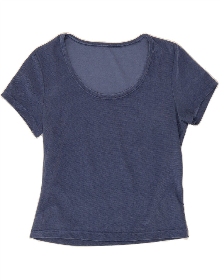 VINTAGE Womens Slim Fit T-Shirt Top UK 12 Medium Blue Polyester Vintage Vintage and Second-Hand Vintage from Messina Hembry 