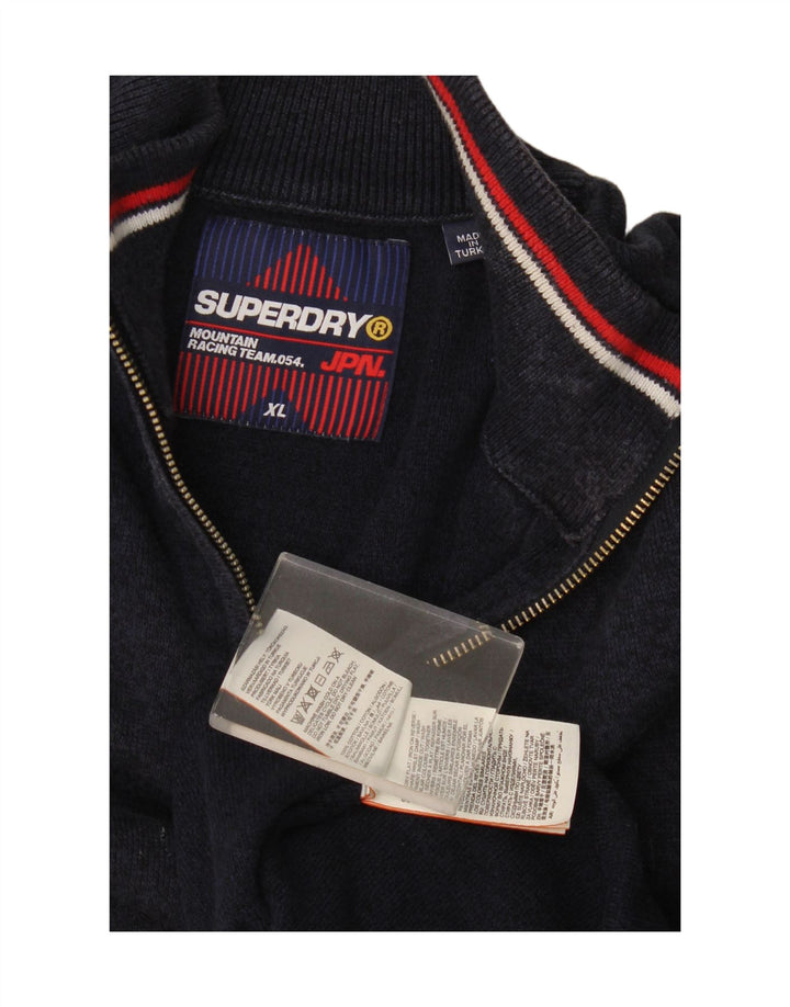 Superdry Herren-Pullover mit Reißverschluss am Hals, XL, Marineblau, Baumwolle