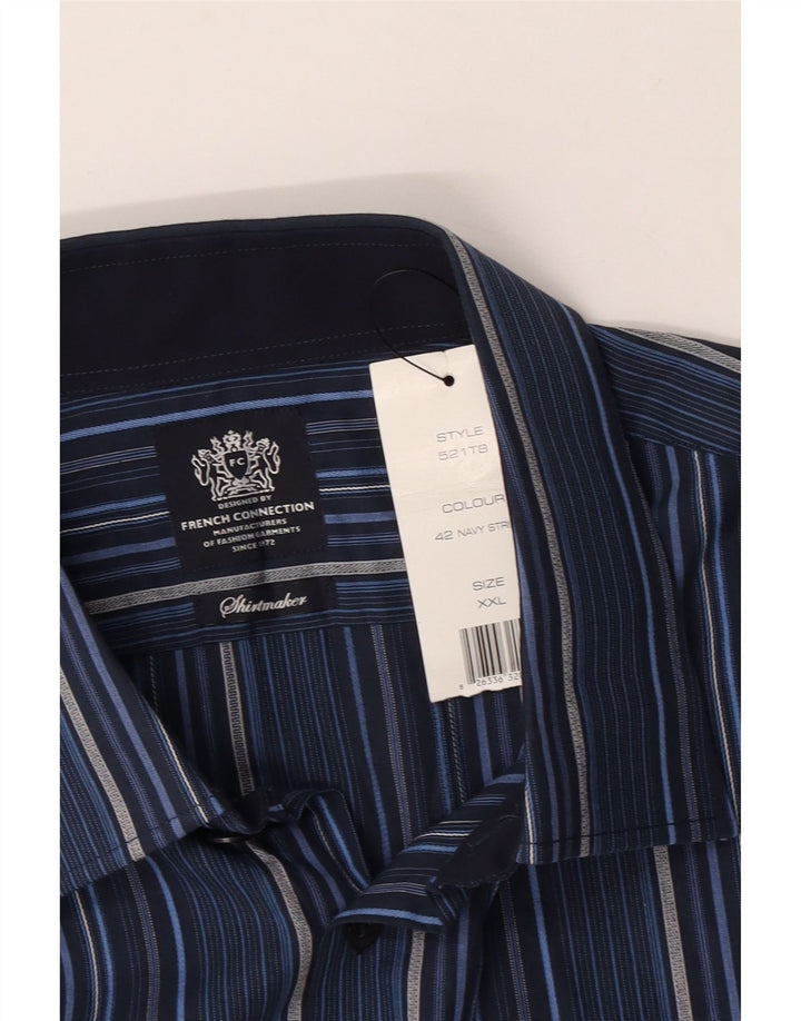 French Connection Herren-Formalhemd 2XL, Marineblau, gestreift, Baumwolle