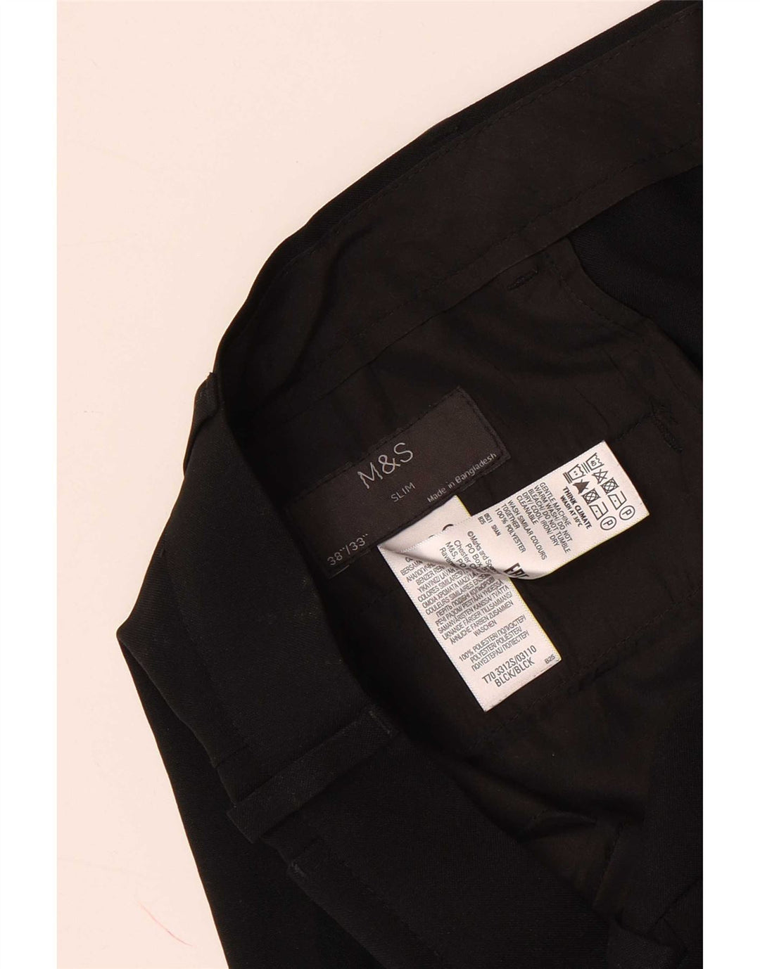 Marks & Spencer Herren Slim Chinohose W38 L33 Schwarz Polyester
