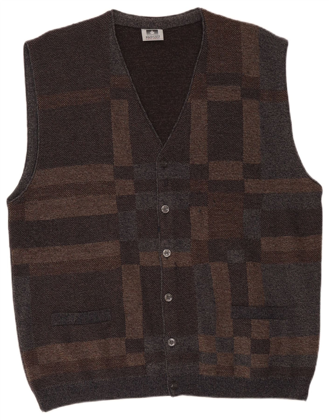 Enzo Goti Herren Strickjacke 2XL Braune geometrische Wolle