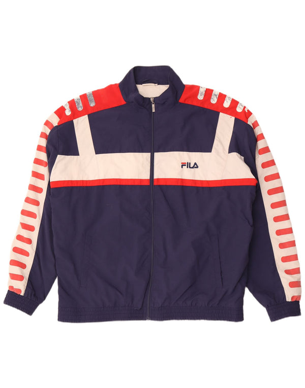 Fila Herren-Trainingsanzugoberteil mit Grafik, 2XL, Marineblau, Farbblock-Polyester