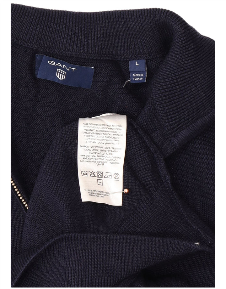 GANT Herren-Pullover mit Reißverschluss am Hals, groß, marineblaue Baumwolle