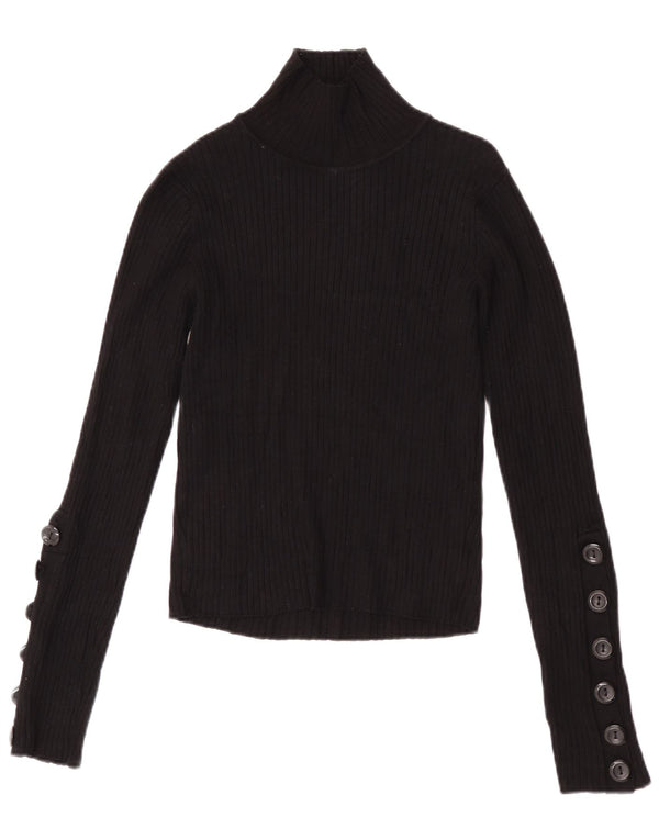 Zara Damen Strick-Crop-Top Langarm UK 14 Große schwarze Viskose