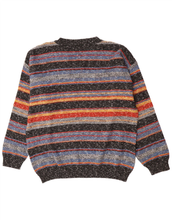 Vintage Herren Pullover mit V-Ausschnitt, groß, mehrfarbig, gestreift, Acryl