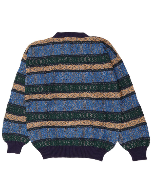Vintage Herren-Pullover mit Rundhalsausschnitt, mittelblau, Argyle/Diamant