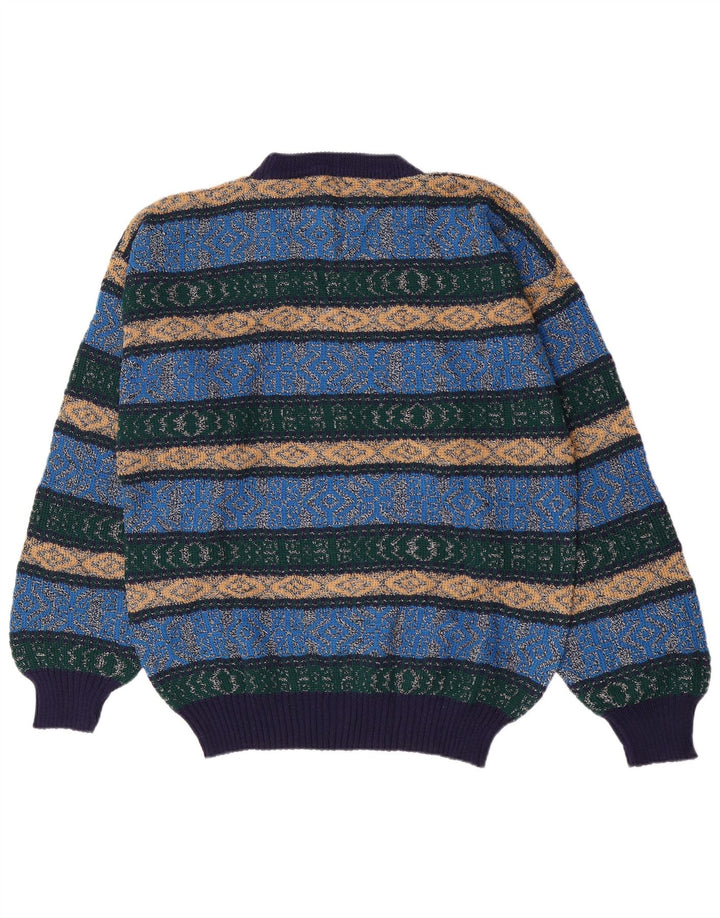 Vintage Herren-Pullover mit Rundhalsausschnitt, mittelblau, Argyle/Diamant