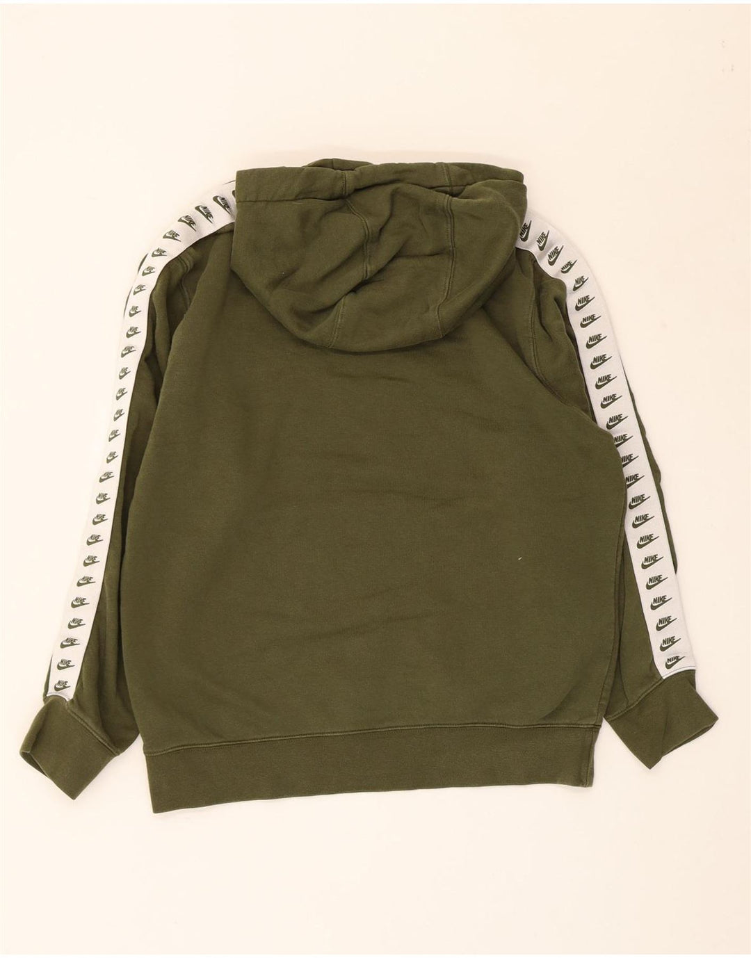 NIKE Womens Graphic Hoodie Pullover UK 14 Medium Khaki Colourblock Baumwolle