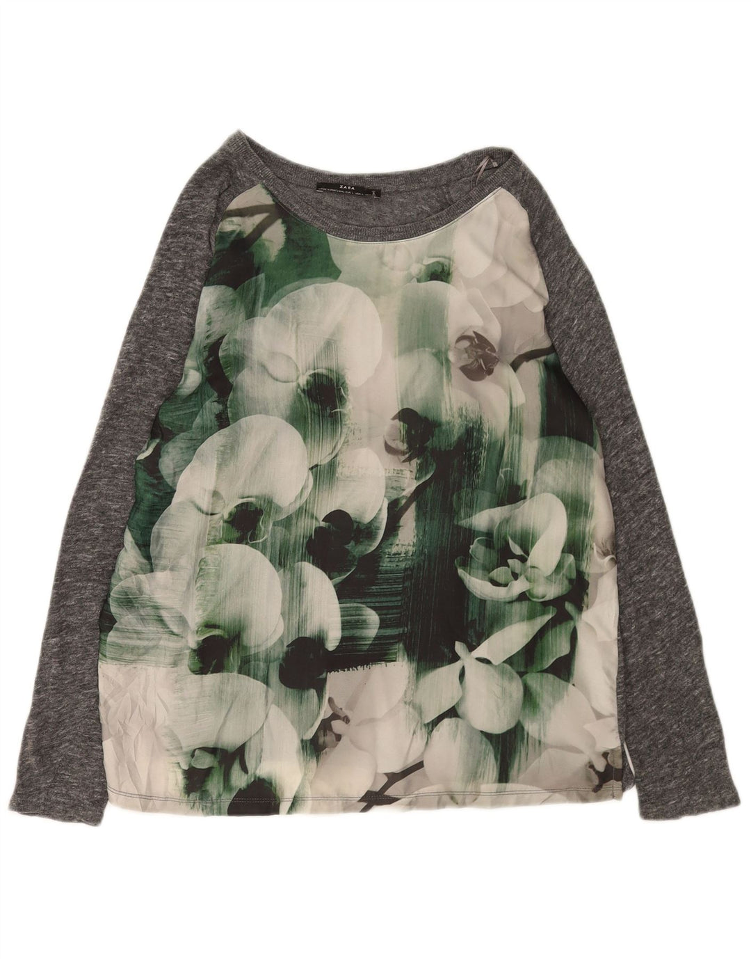 Zara Damen-Blusenoberteil, UK-Größe 46, Größe L, grau geblümt
