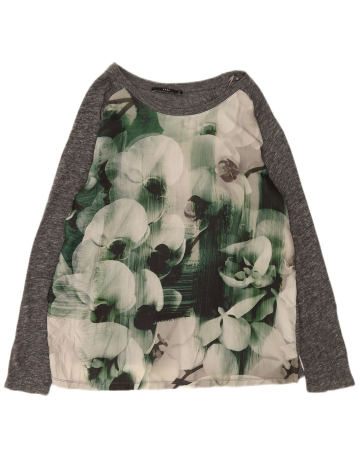 Zara Damen-Blusenoberteil, UK-Größe 46, Größe L, grau geblümt